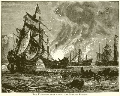 El barco de fuego enviado entre los barcos españoles de English School