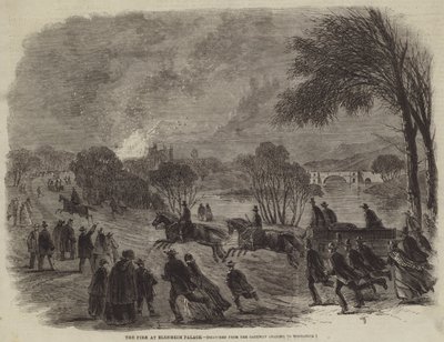 El incendio en el Palacio de Blenheim (grabado) de English School