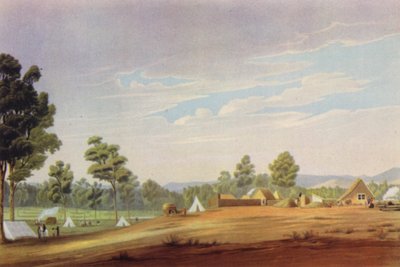 El primer sitio de Adelaide, Australia del Sur, c1837 (litografia en color) de English School