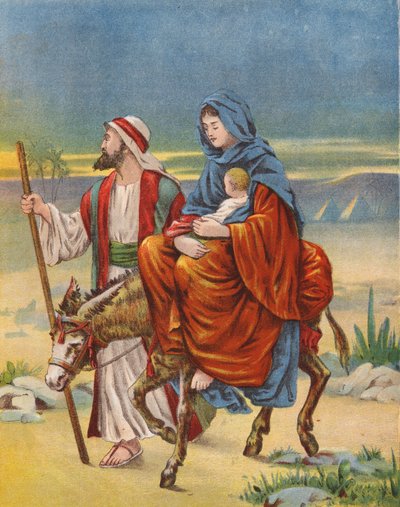 La Huida a Egipto (litografía en color) de English School