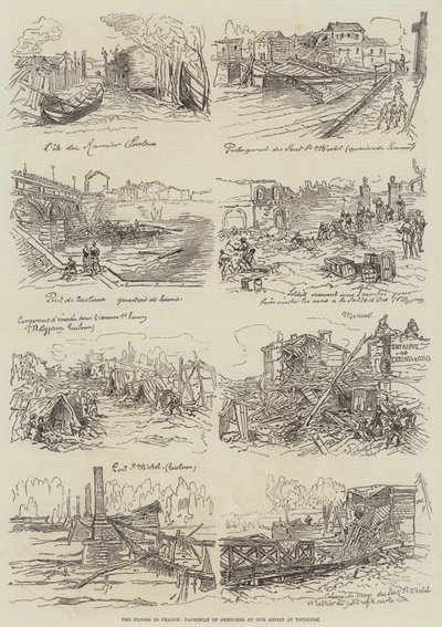 Las inundaciones en Francia (grabado) de English School
