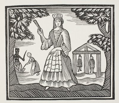 Las fortunas y desgracias de Moll Flanders, nacida en Newgate, ilustración de Chap-books del siglo XVIII de John Ashton, pub. 1882 de English School