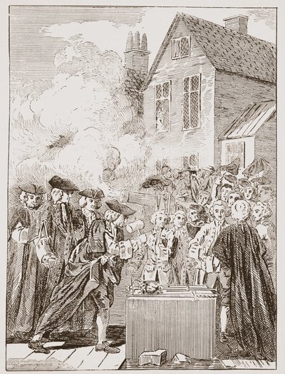 La piedra fundamental del Puente Blackfriars, 1760, de una impresión contemporánea de English School