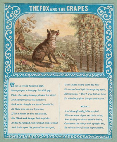 El zorro y las uvas (litografía en color) de English School