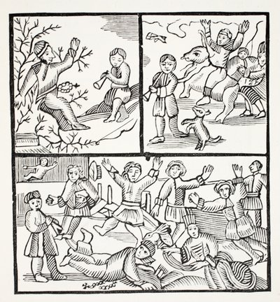 El fraile y el niño, ilustración de Chap-books del siglo XVIII de John Ashton, pub. 1882 de English School