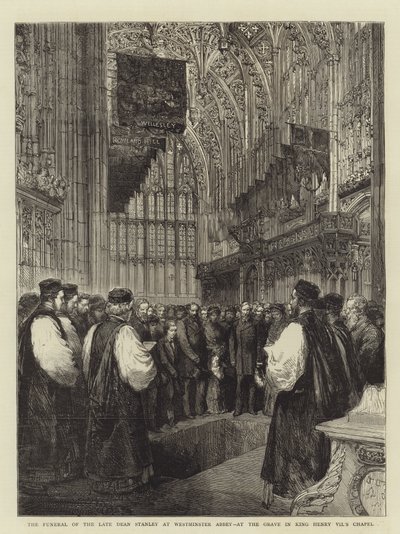 El funeral del difunto Dean Stanley en la Abadía de Westminster, en la tumba en la Capilla del Rey Enrique VII (grabado) de English School