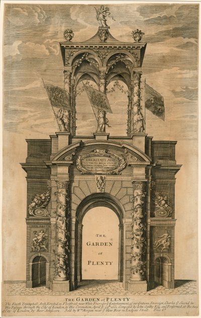 El Jardín de la Abundancia; Arco Triunfal erigido en Fleet Street, cerca de Whitefriars, Londres de English School