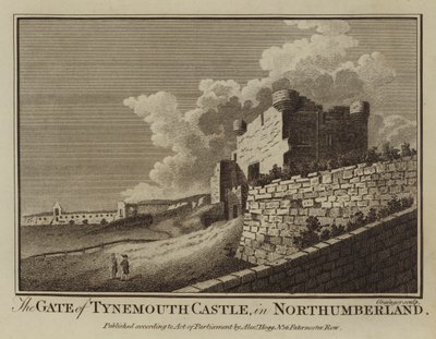 La puerta del castillo de Tynemouth, en Northumberland (grabado) de English School