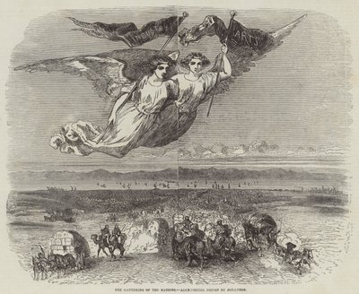 La Reunión de las Naciones, Diseño Alegórico de Johannot (grabado) de English School