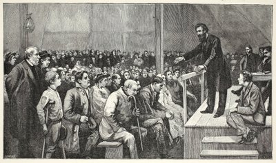 El General dirigiéndose a una reunión en la carpa en el cementerio cuáquero de English School