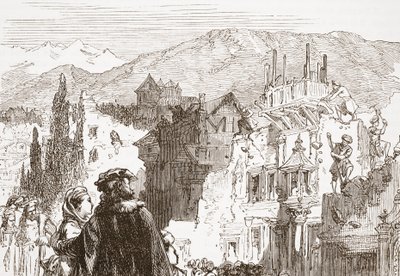 Los ginebrinos destruyendo los suburbios de su ciudad, ilustración de La Historia del Protestantismo de James Aitken Wylie, pub. 1878 de English School
