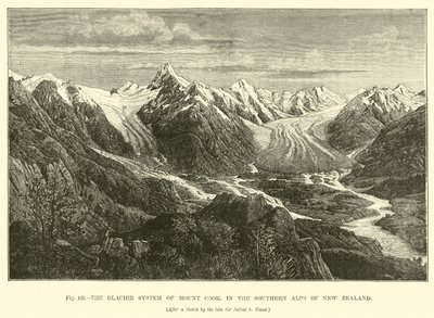 El sistema de glaciares del Monte Cook, en los Alpes del Sur de Nueva Zelanda de English School