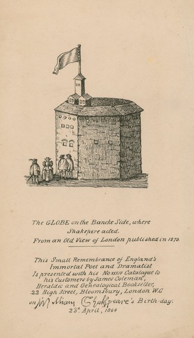 El Globo, Bankside, Londres, basado en una vista antigua de Londres publicada en 1579 de English School