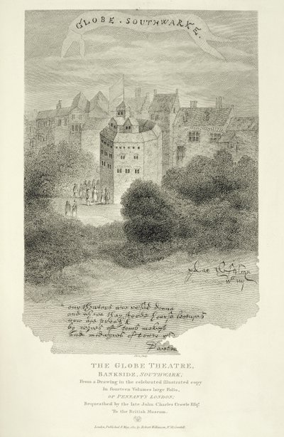 El Teatro Globe, Bankside, Southwark, después de un dibujo de Pennant
