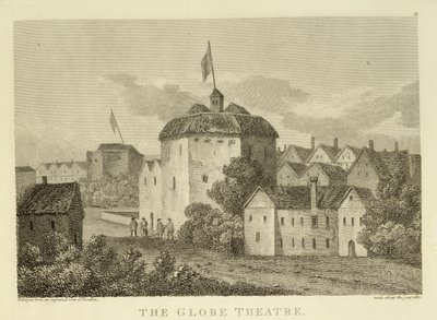 El Teatro Globe en Bankside como apareció en el reinado de Jacobo I (1566-1625), después de un grabado c.1612, publicado en 1810 de English School