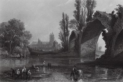 El puente gótico de Eudes, Tours (grabado) de English School