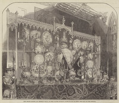 El Gran Buffet, Salón de San Jorge, en el Banquete de la Jarretera, dado a Su Majestad el Rey de Francia de English School