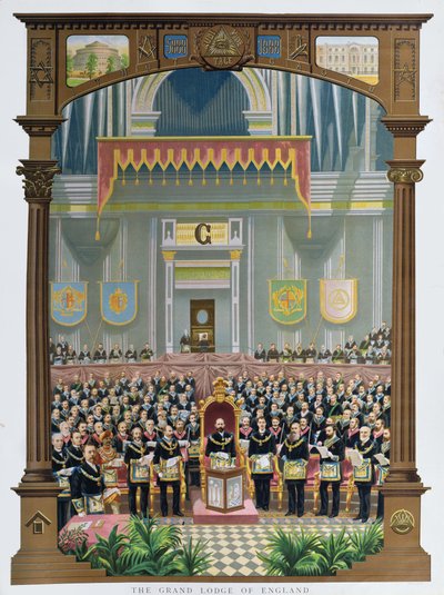 La Gran Logia de Inglaterra votando la dirección de felicitación del Jubileo a Su Majestad la Reina Victoria en el Albert Hall, Londres, 13 de junio de 1887 de English School