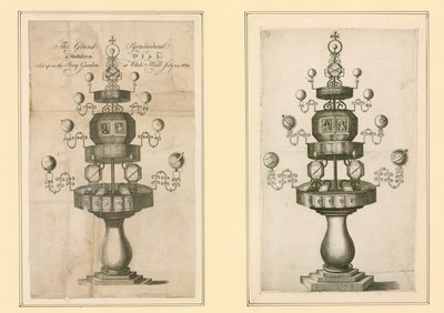 El Gran Reloj Piramidal y Multiforme instalado en el Jardín Privado de Whitehall, 24 de julio de 1669 de English School