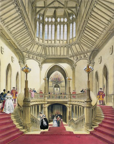 La Gran Escalera, Castillo de Windsor, de Una Historia de las Residencias Reales por William Henry Pyne, 1838 de English School