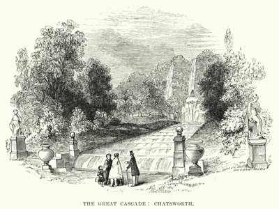 La Gran Cascada, Chatsworth (grabado) de English School