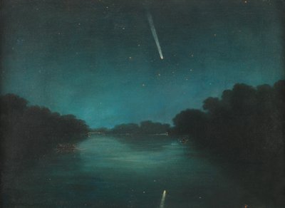 El Gran Cometa de 1861 visto desde el Puente de Staines, Middlesex de English School