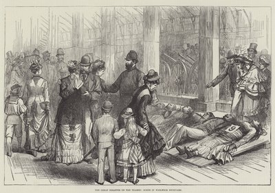 El Gran Desastre en el Támesis, Escena en el Astillero de Woolwich (grabado) de English School