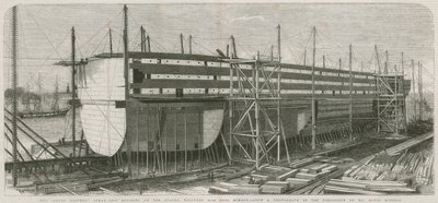 El barco de vapor Gran Eastern; Construcción en los astilleros, Millwall de English School