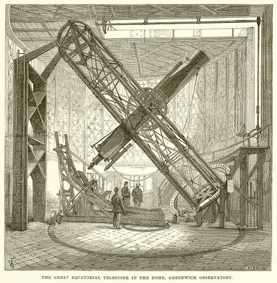 El gran telescopio ecuatorial en la cúpula, Observatorio de Greenwich de English School