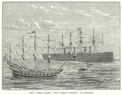 El "Great Harry" y el "Great Eastern" en contraste (grabado) de English School