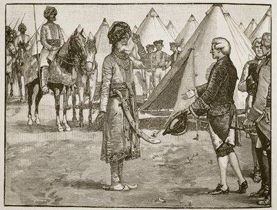 El Gran Mogol entrando en el campamento inglés, 1765, ilustración de Cassells Illustrated History of England de English School