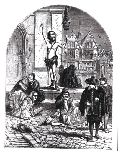 La Gran Plaga de 1665, el entusiasta denunciando Londres (grabado) de English School