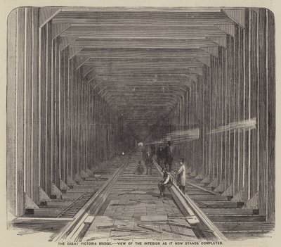 The Great Victoria Bridge, View of the Interior as it Now Stands Completed (grabado) de English School