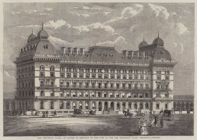 El Hotel Grosvenor, en construcción en el sitio del antiguo estanque Grosvenor, Belgravia de English School