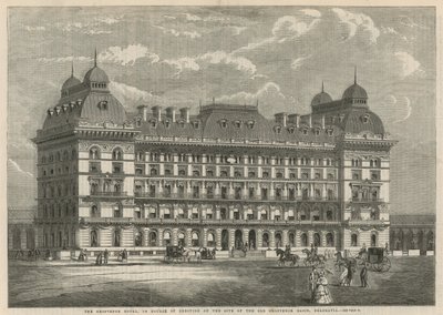 El Hotel Grosvenor, en construcción en el sitio del antiguo Grosvenor Basin, Belgravia de English School