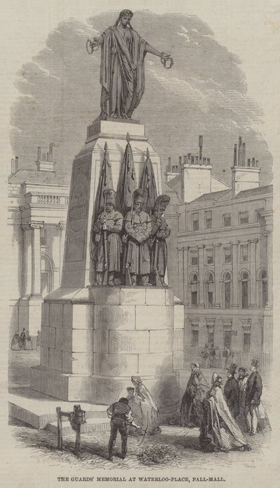 El Memorial de los Guardias en Waterloo-Place, Pall-Mall (grabado) de English School