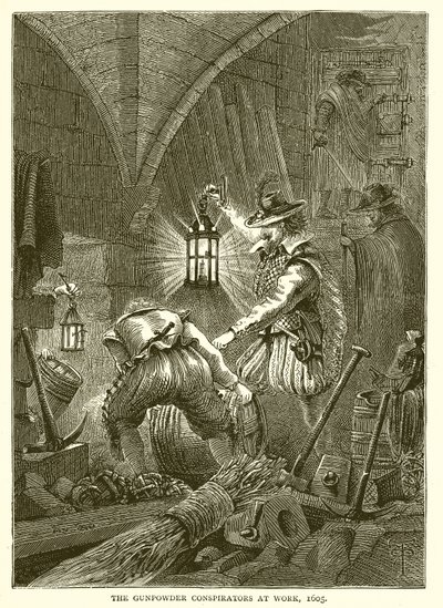 Los conspiradores de la pólvora trabajando, 1605 de English School