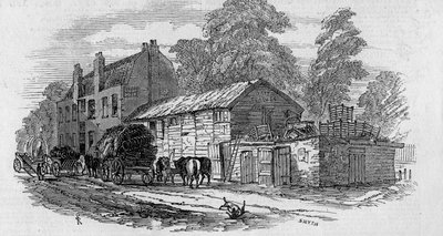 La Casa de Medio Camino entre Knightsbridge y Kensington, grabado por Frederick James Smyth, 1848 de English School