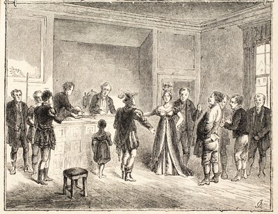 La mano y las tijeras, un caso ante el Tribunal de Pie-Poudre, de un dibujo fechado en 1811 de English School