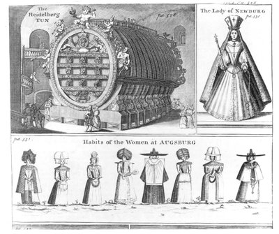 El Tonel de Heidelberg, La Dama de Newburg y Hábitos de las Mujeres de Augsburgo, de Missons Nouveau voyage d