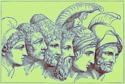 Los Héroes de la Guerra de Troya: Paris, Diomedes, Odiseo, Néstor, Aquiles, Agamenón, ilustración de The Illustrated History of the World, publicado c.1880 de English School
