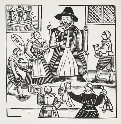 La historia de Sir Richard Whittington, tres veces alcalde de Londres, ilustración de Chap-books del siglo XVIII de John Ashton, pub. 1882 de English School