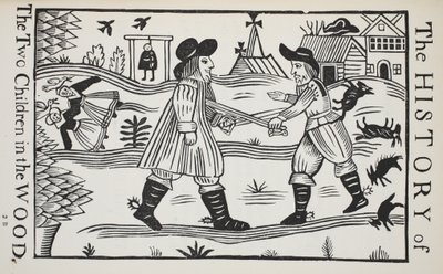 La historia de los dos niños en el bosque, ilustración de Chap-books del siglo XVIII de John Ashton, pub. 1882 de English School