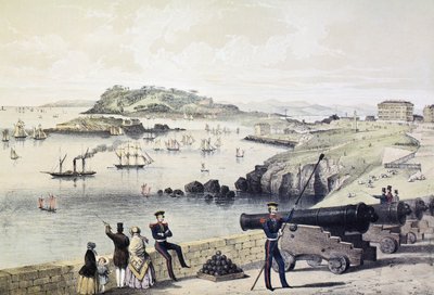 El Hoe, Isla de Drakes y Mt Edgecumbe desde la Ciudadela, publicado por Newman und Co de English School