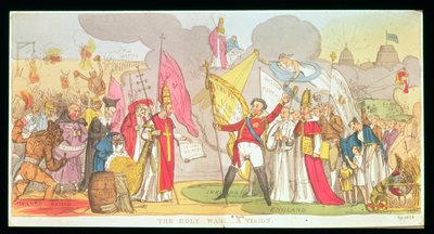 La guerra santa - Una visión, caricatura satírica de la lucha por la emancipación católica en Irlanda, 1826 de English School