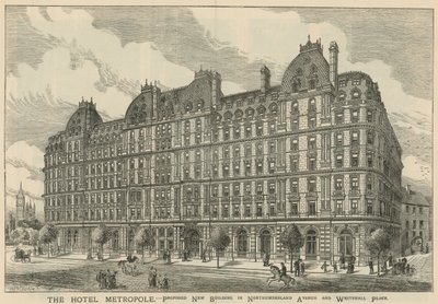 El Hotel Metropole, nuevo edificio propuesto en Northumberland Avenue y Whitehall Place de English School