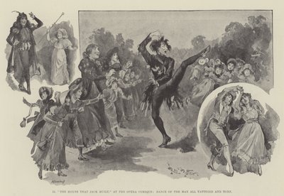 "La casa que Jack construyó," en la Ópera Cómica, baile del hombre todo harapiento y desgarrado (grabado) de English School