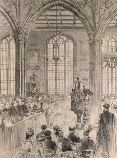 La Cámara de los Comunes asistiendo en estado al servicio del Jubileo en la iglesia de St. Margaret, Westminster, de The Illustrated London News, 28 de mayo de 1887 de English School