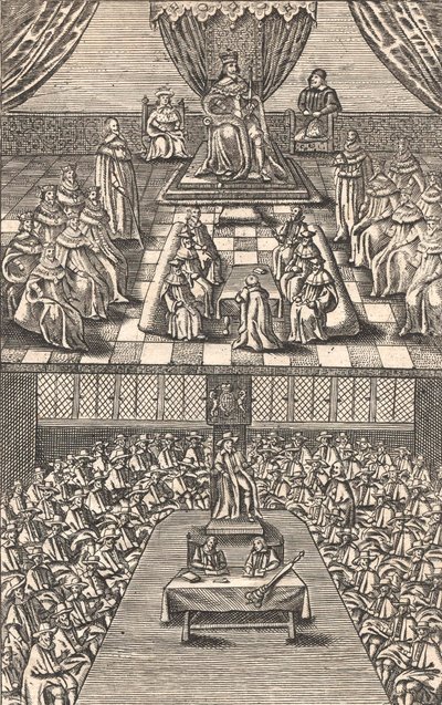 La Cámara de los Lores y la Cámara de los Comunes bajo el rey Carlos I, c.1640 de English School