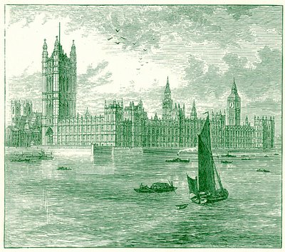 Las Casas del Parlamento y la Abadía de Westminster, ilustración de The World as it Is de George Chisolm, publicado en 1885 de English School